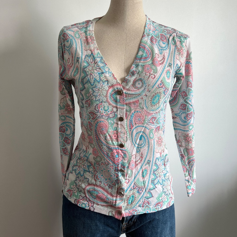 Jessica - Vintage Pastel Paisley Button Down Cardigan